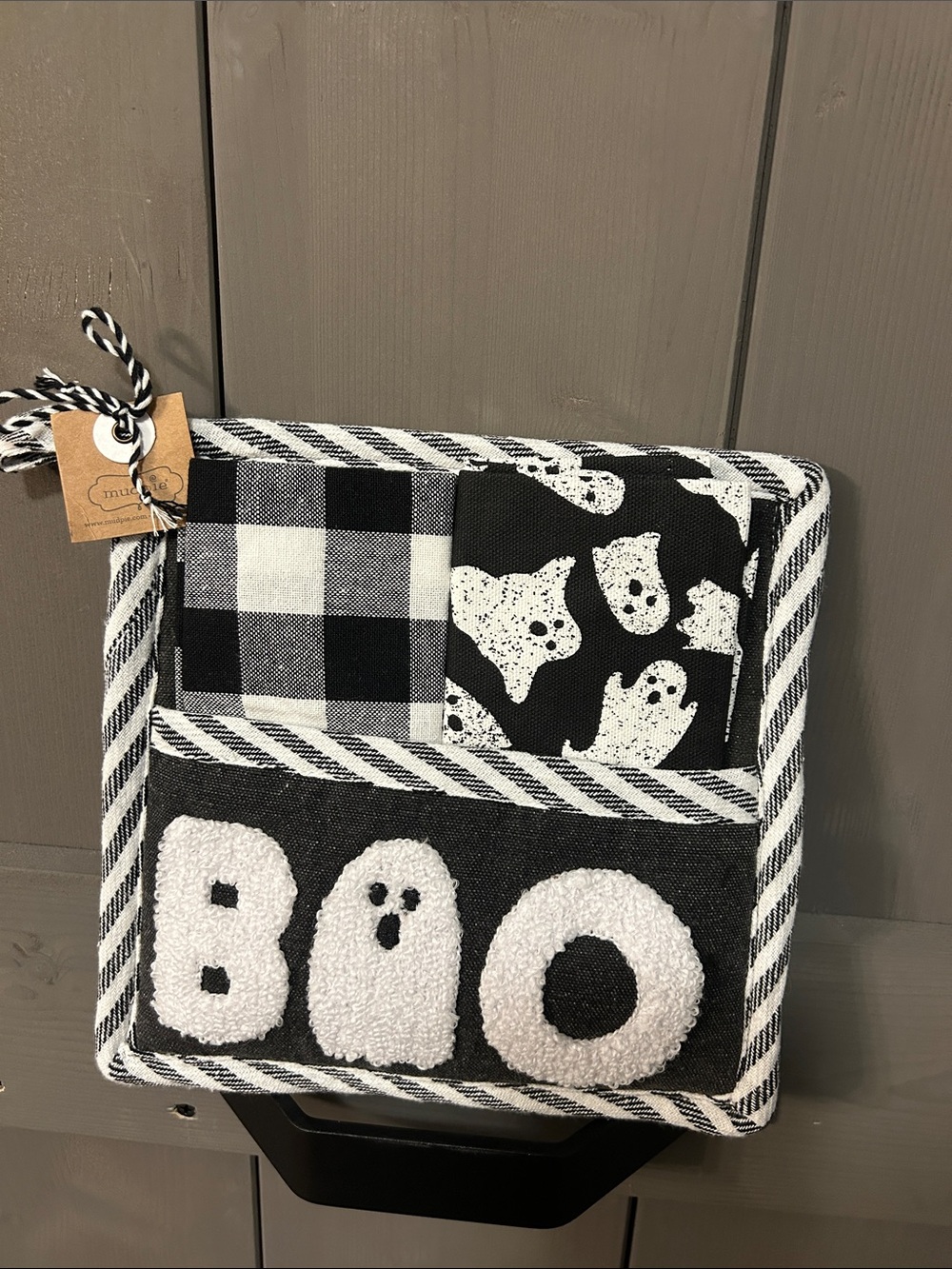 Mud Pie Black and White Halloween Pocket Towel Set